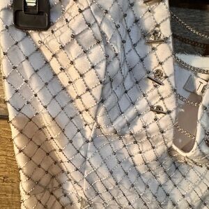 Tobi White Mini Dress with Silver Grid Pattern